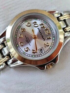 Milan Women Watch Dial Round Case Date Indicator Silver/Gold Bracelet Watch